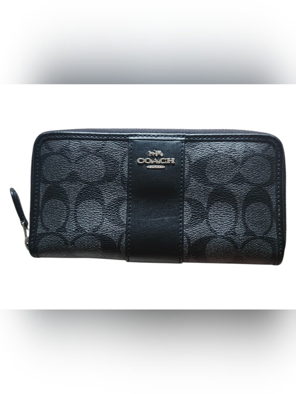 Coach Signature Canvas Accordion Zip-Around Wallet (Callouts)